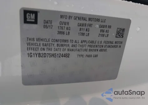 2017 Chevrolet Corvette Stingray z USA, uszkodzony, nr VIN 1G1YB2D75H5124482